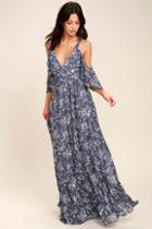 Lulus Good-hearted Denim Blue Floral Print Maxi Dress