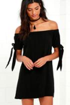 Lulus | Al Fresco Evenings Black Off-the-shoulder Dress | Size Medium | 100% Cotton