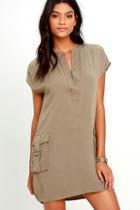Lulus Sahara Safari Khaki Shift Dress