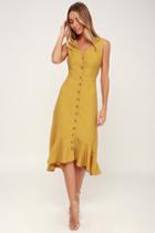 When We First Met Mustard Yellow Button Front Midi Dress | Lulus