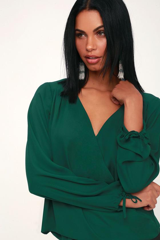 Sharpay Forest Green Long Sleeve Surplice Top | Lulus