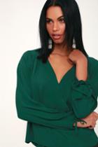 Sharpay Forest Green Long Sleeve Surplice Top | Lulus