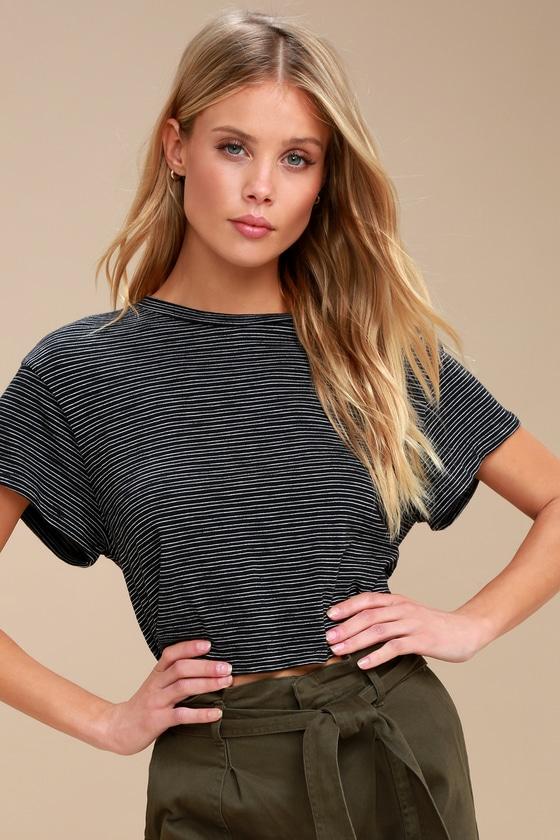 Lush Tillie Black Striped Tie-back Crop Top | Lulus