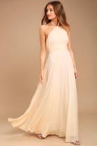Lulus | Dance Of The Elements Pale Peach Maxi Dress | Size Small | Pink | 100% Polyester