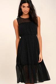 Lulus Afternoon Stroll Black Polka Dot Midi Dress