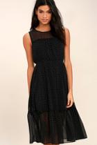 Lulus Afternoon Stroll Black Polka Dot Midi Dress