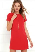 Lulus Shift And Shout Red Shift Dress