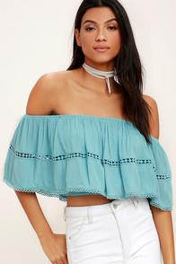 Lulus Natural Element Seafoam Off-the-shoulder Crop Top