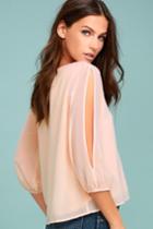 Lulus | Daily Romance Peach Long Sleeve Top | Size X-large | Pink | 100% Polyester