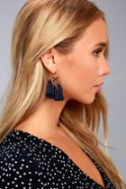 Lulus | Midnight Sun Navy Blue Tassel Earrings