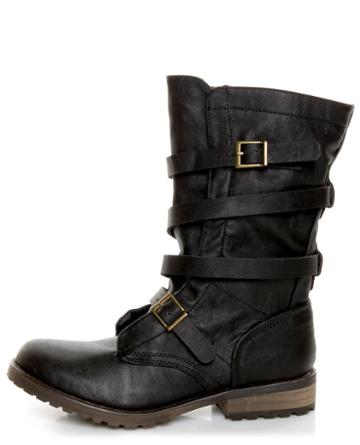 Gomax Apple Ranch 01 Black Slouchy Belted Combat Boots