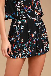 Lulus All Over The Whirled Black Floral Print High-waisted Shorts