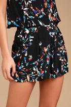 Lulus All Over The Whirled Black Floral Print High-waisted Shorts
