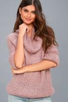 Lulus Forever Cozy Mauve Pink Knit Cowl Neck Sweater