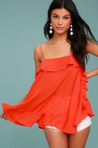Free People Cascades Coral Red Tank Top