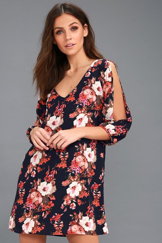 Shifting Dears Navy Blue Floral Print Dress | Lulus