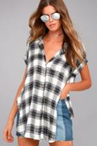 Here We Go Black Plaid Button-up Top | Lulus