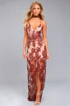 Finders Keepers | Spectral Burgundy Lace Maxi Dress | Size Medium | Red | Lulus