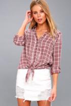 Just Chilling Washed Mauve Plaid Button-up Top | Lulus