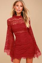 Bewitching Babe Wine Red Lace Bell Sleeve Dress | Lulus