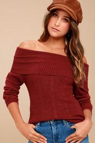 Black Swan Chloe Wine Red Knit Off-the-shoulder Sweater