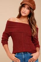 Black Swan Chloe Wine Red Knit Off-the-shoulder Sweater