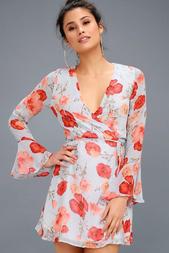 Fore Petal Of Honor Light Blue Floral Print Wrap Dress | Lulus