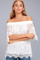 Lulus | Ethereal View Ivory Lace Off-the-shoulder Top | Size X-small | White | 100% Polyester