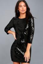Lulus | Pass The Champagne Black Sequin Bodycon Dress | Size Large | 100% Polyester