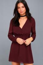 Tavik | Indy Burgundy Long Sleeve Dress | Size X-small | Purple | 100% Polyester | Lulus