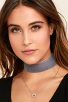 Lulus | Under The Same Sky Silver And Grey Velvet Choker Necklace