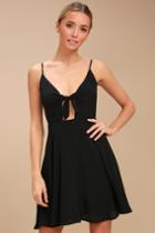 Play It Cool Black Tie-front Skater Dress | Lulus
