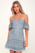 Bardot Lucille Dusty Blue Lace Off-the-shoulder Dress | Lulus