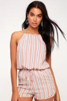 Pier And Simple Blush Pink And White Striped Halter Romper | Lulus