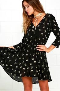 Amuse Society Talis Black Floral Print Swing Dress