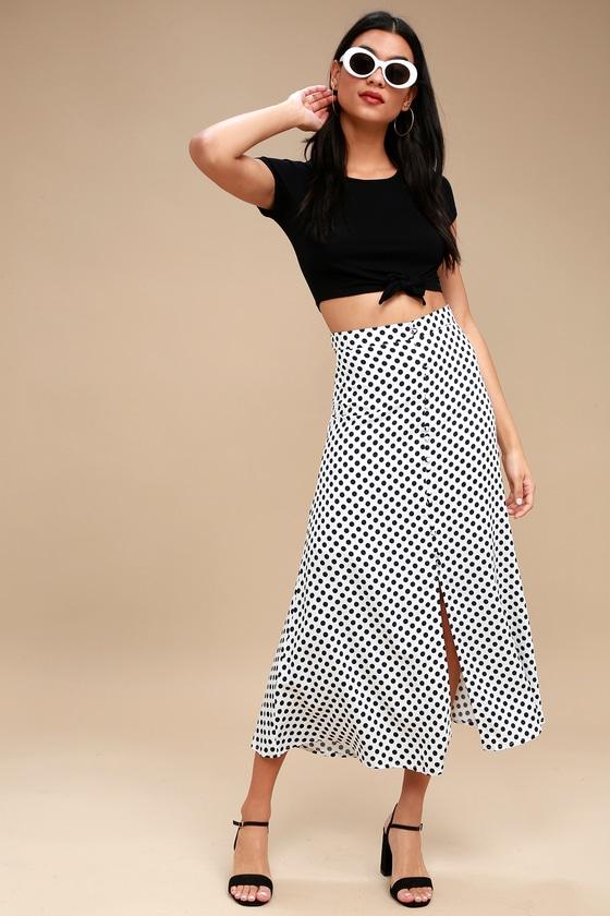Dot To Trot Black And White Polka Dot Midi Skirt | Lulus