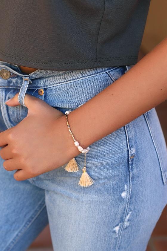Calesta Gold And Pearl Tassel Bracelet | Lulus