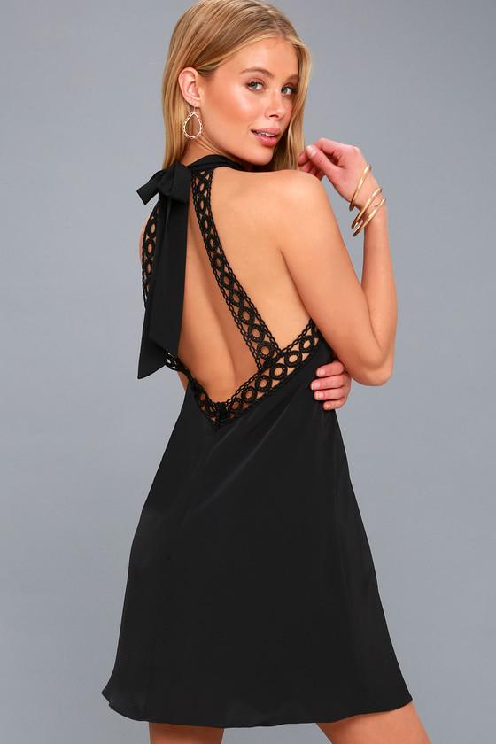 Any Sway, Shape, Or Form Black Lace Halter Dress | Lulus
