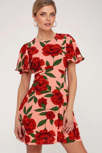 I. Madeline Dance Fleur Bright Peach Floral Print Skater Dress | Lulus