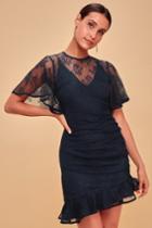 Keepsake Get Free Navy Blue Lace Mini Dress | Lulus