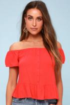 Others Follow Panorama Coral Red Off-the-shoulder Top | Lulus