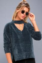 Olive + Oak | Topaz Teal Blue Chenille Cutout Sweater | Size X-small | 100% Polyester | Lulus