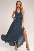 Phaedra Navy Blue Print Lace-up Maxi Dress | Lulus