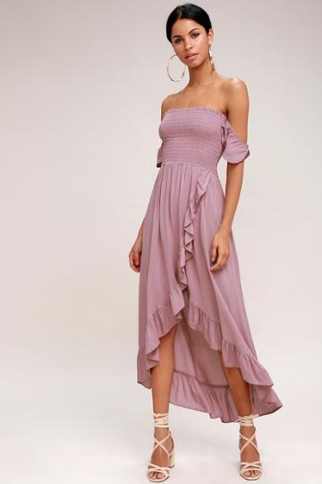 Lucy Love Wild Hearts Mauve Off-the-shoulder High-low Dress | Lulus