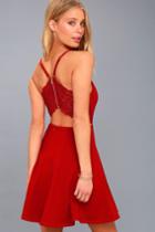 Lush Perfect Evening Wine Red Lace Skater Dress | Lulus