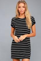 Cafe Society Black Striped Shirt Dress | Lulus