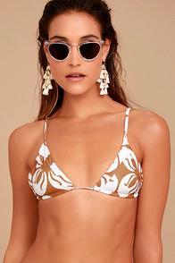 Stone Fox Sol Light Brown Floral Print Bikini Top