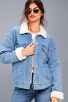 I. Madeline | Mountain Chalet Medium Wash Denim Shearling Jacket | Size Small | Blue | 100% Polyester | Lulus