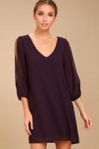 Lulus | Shifting Dears Plum Purple Long Sleeve Dress | Size X-small | 100% Polyester