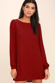Lulus Status Update Wine Red Shift Dress